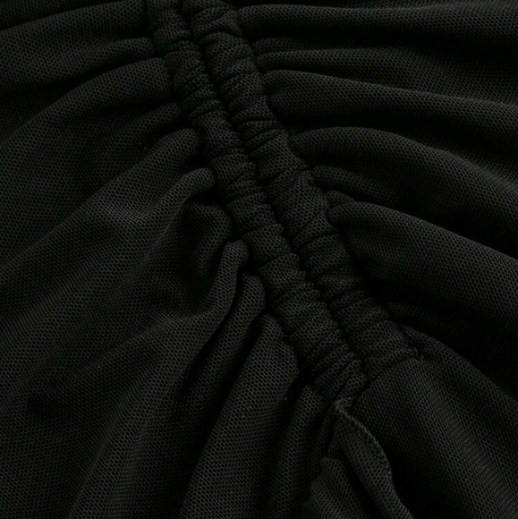 Black Tiered Ruffle Asymmetrical Hem Drawstring Skirt - Picture 2 of 4